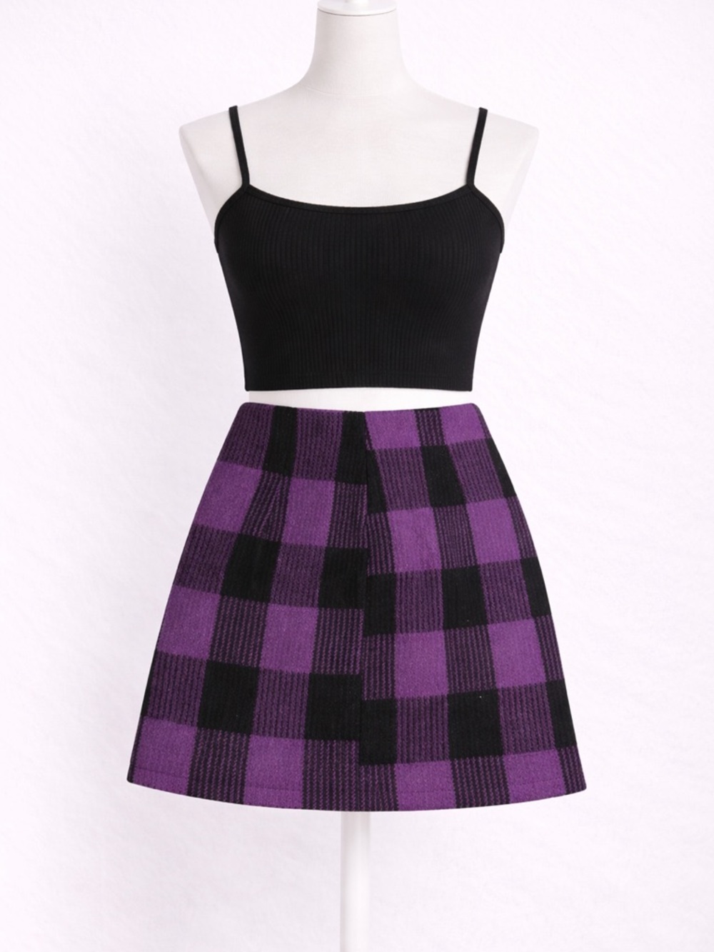 Purple Black Plaid Mini Skirt 💜 Y2K Grunge Indie Soft Girl Checkered Skirt S